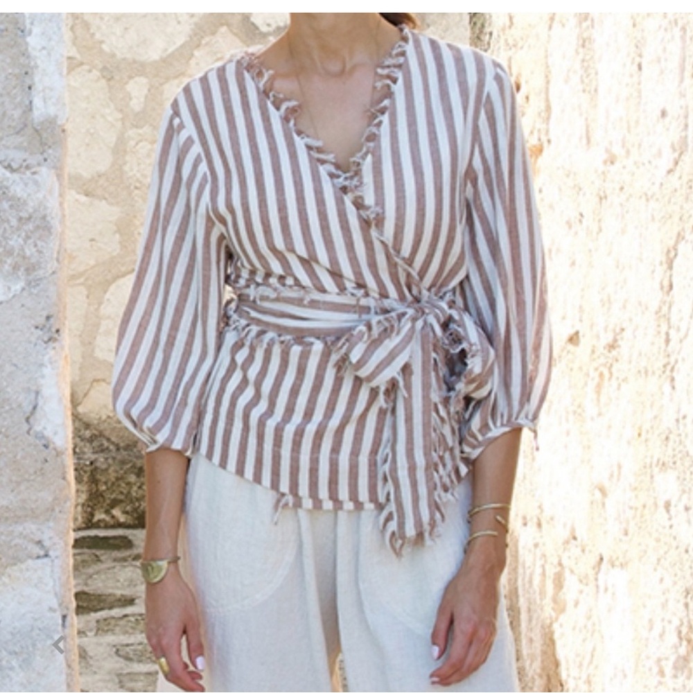 Mirth handmade  Khadi  wrap top taupe stripe